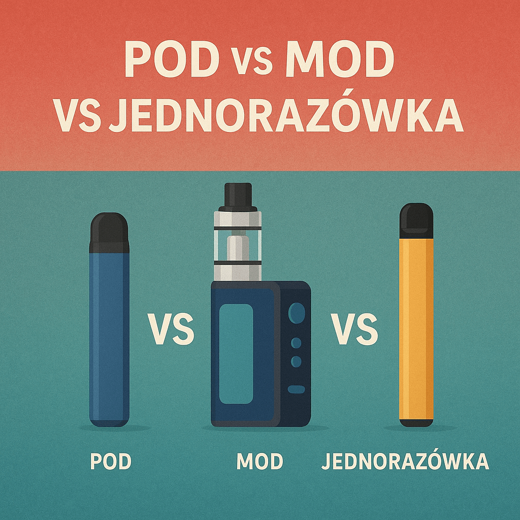 Porównanie dwóch e-papierosów jednorazowych: mały, prosty, starszego typu model obok dużego, zaawansowanego modelu z wyświetlaczem, symbolizujące ewolucję technologii.
