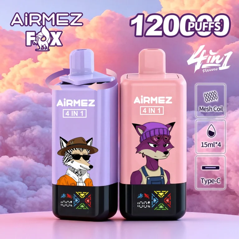 Airmez Fox 4-in-1,Airmez Fox 120k,e-papieros 120000 puffs,jednorazówka 4 smaki w 1
