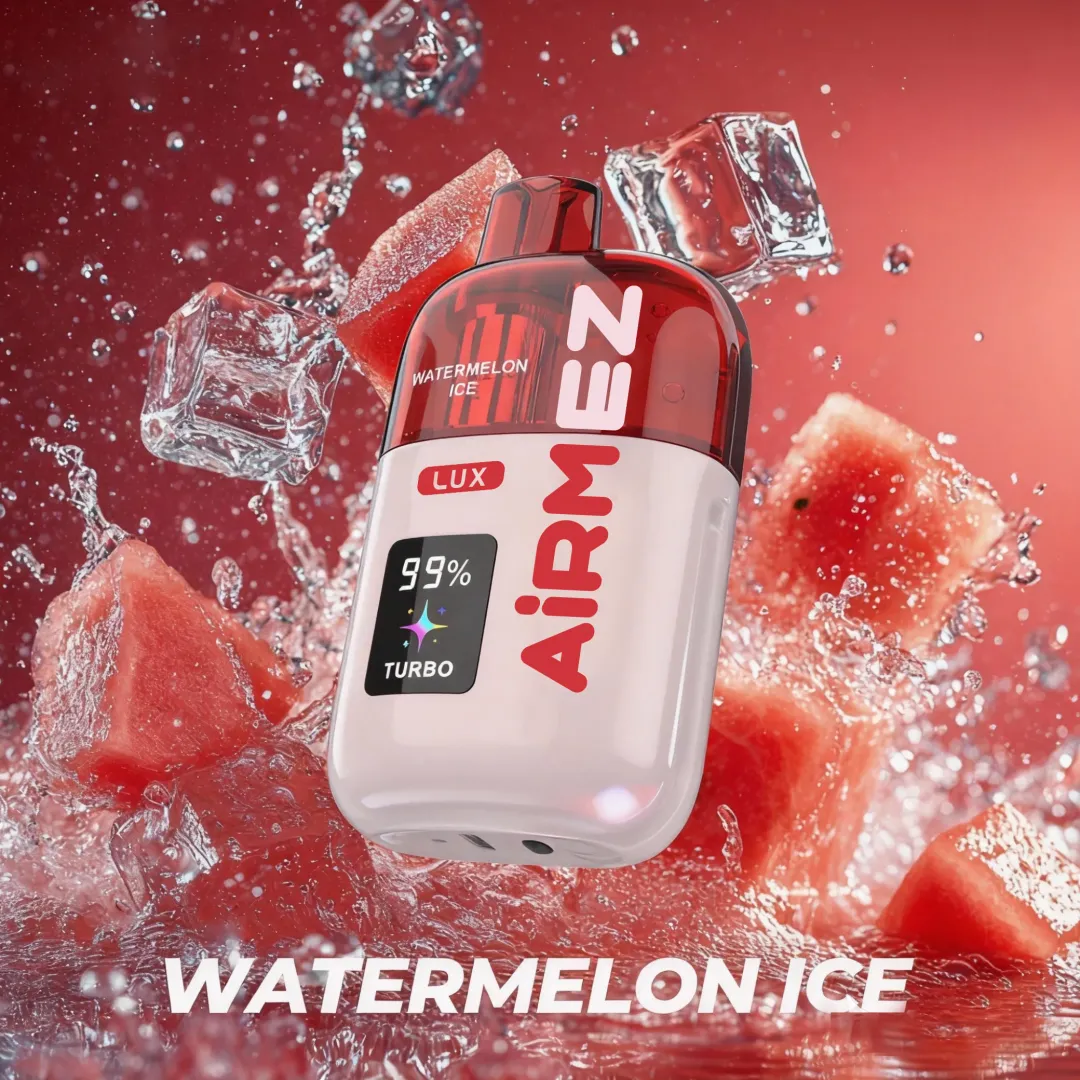 Airmez Lux 60K Watermelon Ice z arbuzowym tłem i kostkami lodu
